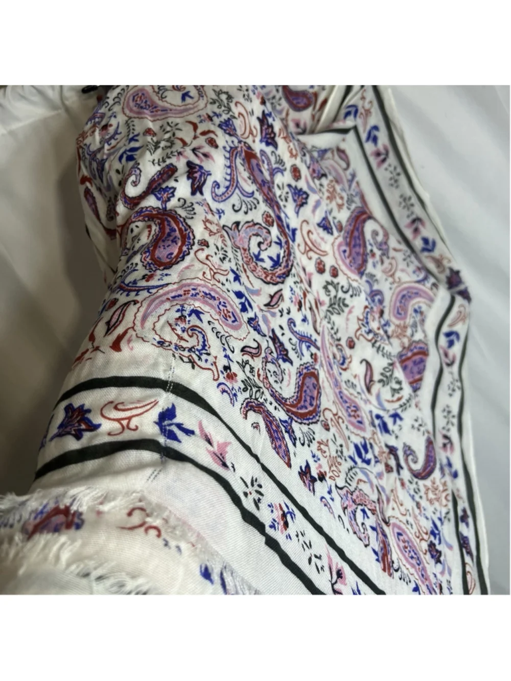 Talbots Watercolor Oblong Scarf Paisley White Blue Red Rectangle Boho Classic